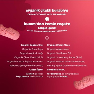 Humm Organic Organik Vegan Çilekli Kurabiye - 55g