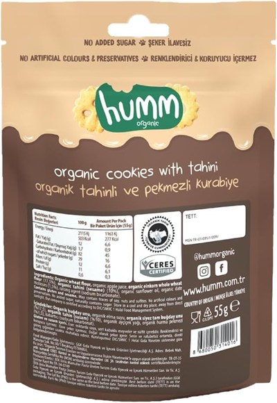 Humm Organic Tahinli ve Pekmezli Vegan Kurabiye 55 Gr