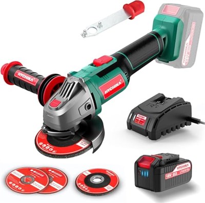 HYCHIKA akülü açılı taşlama makinesi 18 V, disk çapı 115 mm, rölanti devri: 8500 dev/dak, kesme diski akülü açılı taşlama makinesi, kesme ve taşlama için, kilitleme şalteri