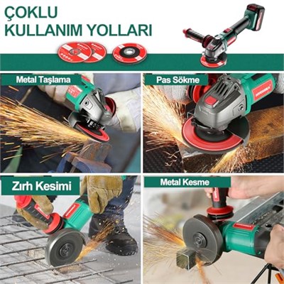 HYCHIKA akülü açılı taşlama makinesi 18 V, disk çapı 115 mm, rölanti devri: 8500 dev/dak, kesme diski akülü açılı taşlama makinesi, kesme ve taşlama için, kilitleme şalteri