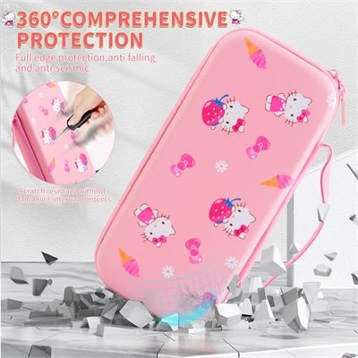 HYPERCASE Pink Travel Carrying Case for Nintendo Switch or OLED, Cute Portable Switch Carry Bag of Hello Kitty with 10 Card Slots & 2 Thump Caps, for NS/OLED Console, Joycon Grip, Accessories Storage
