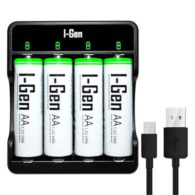 I-Gen G427 4lü Pil Şarj Aleti + 4 Adet AA 2700 mAh Kalem Pilli Set 1.2V Ni-MH