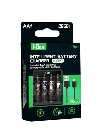 I-Gen G429 4lü Pil Şarj Aleti + 4 Adet AA Pro 2950 mAh Şarjlı Kalem Pilli Set