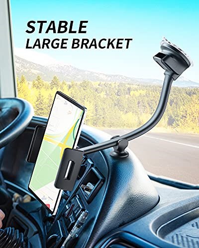 ICARMOUNT Araba Ön Cam Tablet Montajı, Evrensel Uzun Kollu Ön Cam Kamyon Tutucu, 13 inç Kaz Boynu Standı iPad/Android/GPS Navigator ile Uyumlu 4-11 inç Arası