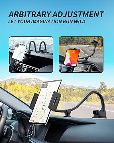 ICARMOUNT Araba Ön Cam Tablet Montajı, Evrensel Uzun Kollu Ön Cam Kamyon Tutucu, 13 inç Kaz Boynu Standı iPad/Android/GPS Navigator ile Uyumlu 4-11 inç Arası
