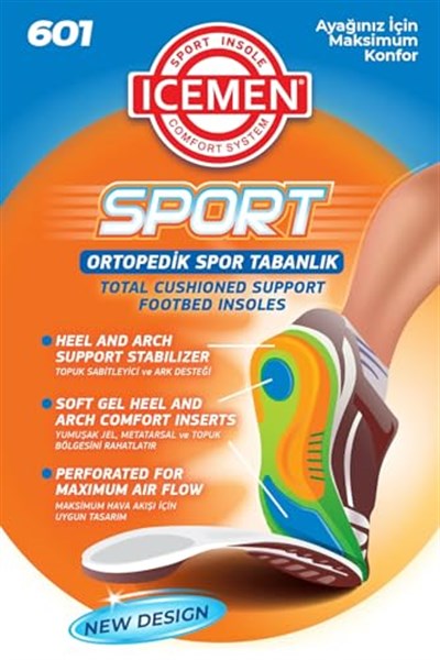 ICEMEN 601 Sport Tabanlık, Spor Tabanı, Ayak Desteği, Rahat Ayak, Sağlıklı Adımlar (SİYAH, 46-48)