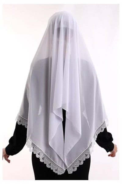 İğne Oyalı Dantelli Eşarp Demor Mevlüt Örtüsü Beyaz