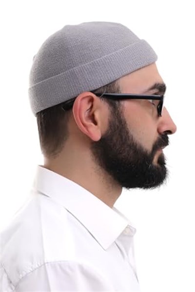 İhvan Online Açık Gri Katlamalı Sade Desen Kışlık Orlon Takke Şapka
