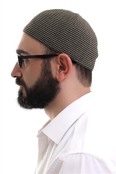 İhvan Online Açık Kahve Kışlık Nokta Desenli Orlon Namaz Takkesi