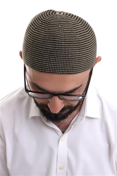 İhvan Online Açık Kahve Kışlık Nokta Desenli Orlon Namaz Takkesi