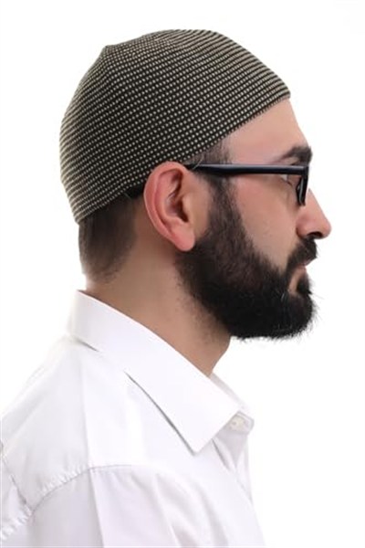 İhvan Online Açık Kahve Kışlık Nokta Desenli Orlon Namaz Takkesi