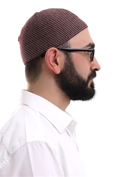 İhvan Online Bordo Kışlık Nokta Desenli Orlon Namaz Takkesi