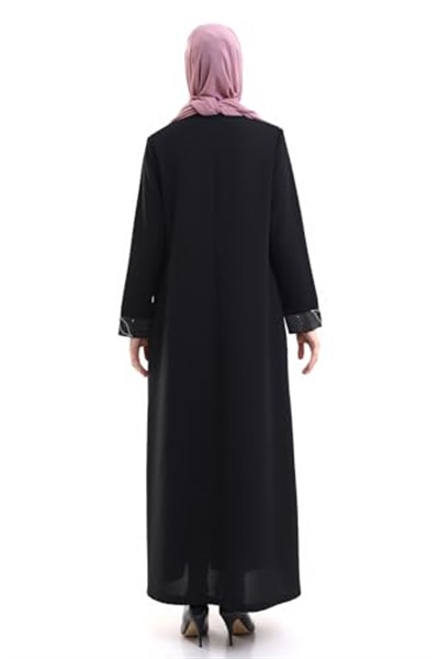 İhvan online Derin Store Yaka ve Kol Taşlı Tesettür Ferace 23300-23 Siyah Siyah 46