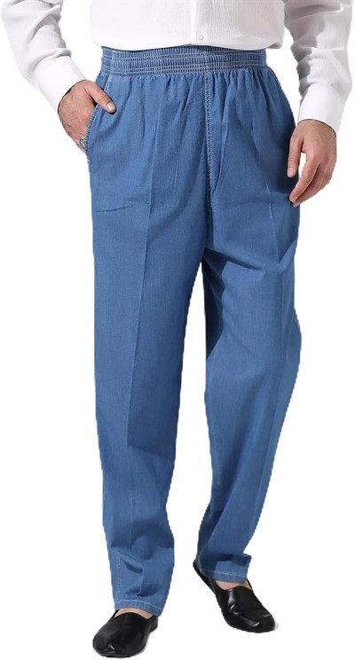 İhvan Online Erkek Mavi Çınar Beli Lastikli Rahat Kesim Kot Şalvar Pantolon