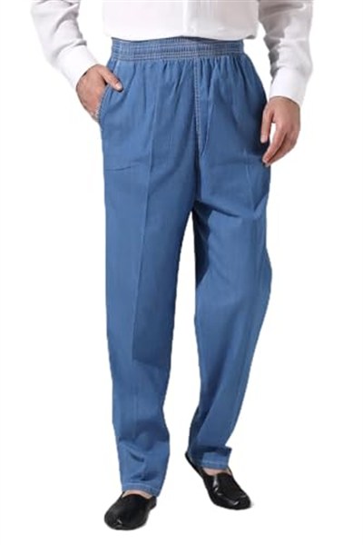 İhvan Online Erkek Mavi Çınar Beli Lastikli Rahat Kesim Kot Şalvar Pantolon