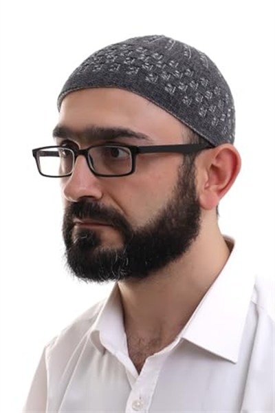İhvan Online Füme Gri Hasır Desen Kışlık Kadife Namaz Takkesi