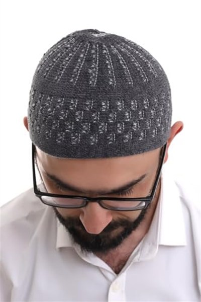 İhvan Online Füme Gri Hasır Desen Kışlık Kadife Namaz Takkesi