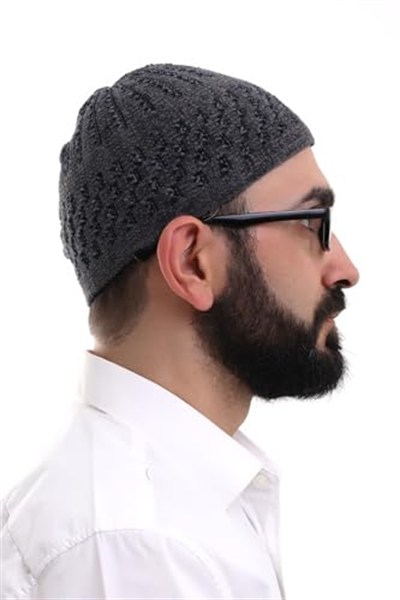 İhvan Online Füme Hasır Desen Kışlık Kadife Namaz Takkesi