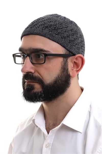 İhvan Online Füme Hasır Desen Kışlık Kadife Namaz Takkesi