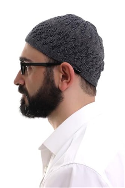 İhvan Online Füme Hasır Desen Kışlık Kadife Namaz Takkesi