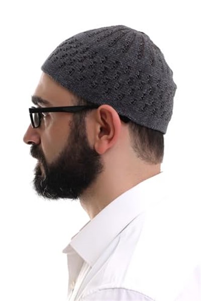 İhvan Online Füme Kahve Hasır Desen Kışlık Kadife Namaz Takkesi
