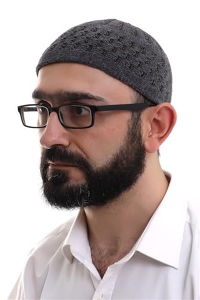 İhvan Online Füme Kahve Hasır Desen Kışlık Kadife Namaz Takkesi