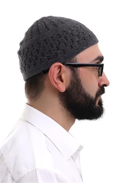 İhvan Online Füme Kahve Hasır Desen Kışlık Kadife Namaz Takkesi
