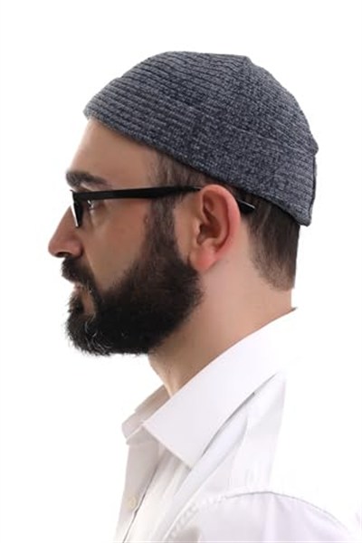 İhvan Online Füme Katlamalı Sade Desen Kışlık Kadife Takke Şapka