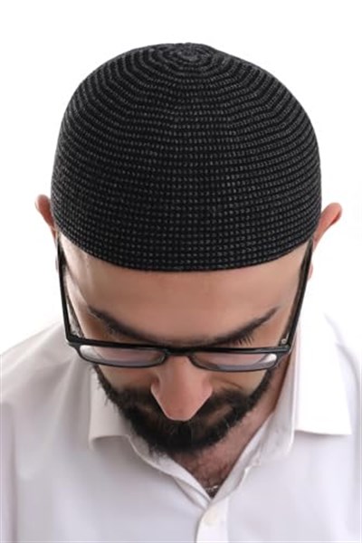 İhvan Online Füme Kışlık Nokta Desenli Orlon Namaz Takkesi