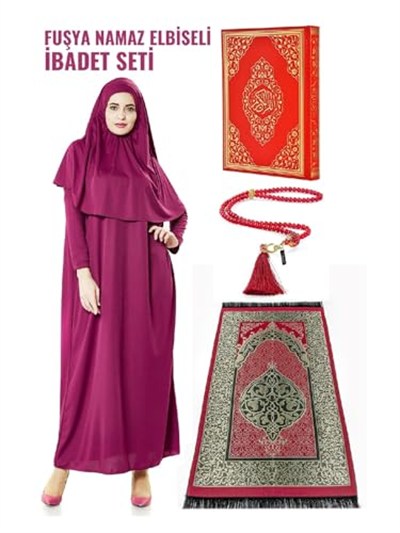 İhvan Online Fuşya Namaz Elbiseli İbadet Seti Fuşya 46-52