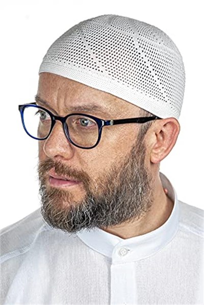 İhvan Online Gold Lüks Dantel Örme Namaz Takkesi Beyaz 1 Adet