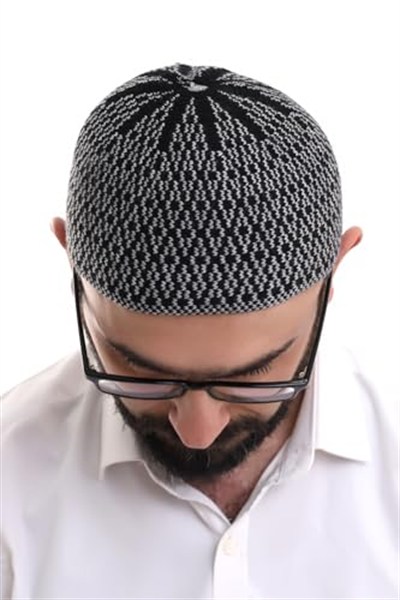 İhvan Online Gri Orlon Kışlık Namaz Takkesi Baklava Desenli Takke