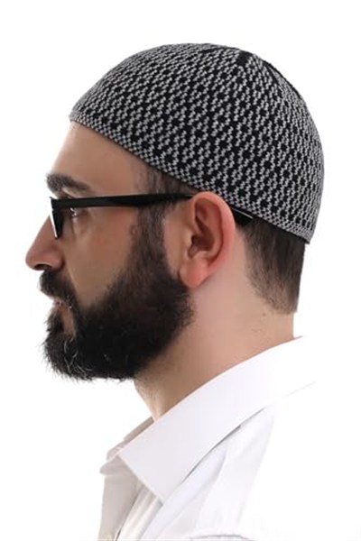 İhvan Online Gri Orlon Kışlık Namaz Takkesi Baklava Desenli Takke