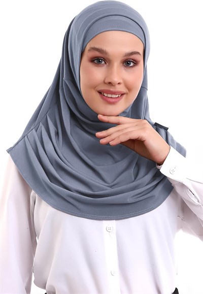 İhvan Online Gri Yetişkin Boneli Tesettür Hazır Pratik Eşarp