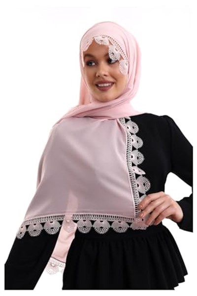 İhvan Online İğne Oyalı Dantelli Eşarp Demor Mevlüt Örtüsü Pudra