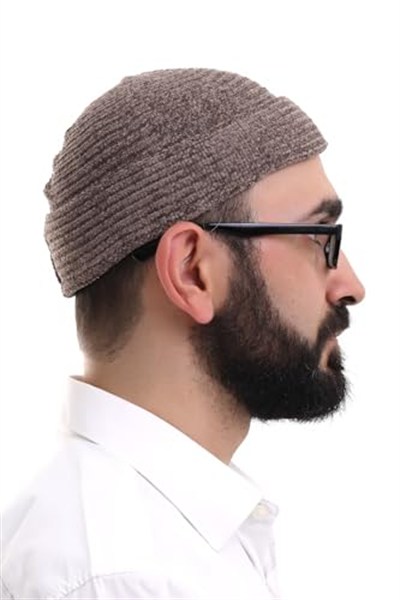 İhvan Online Kahverengi Katlamalı Sade Desen Kışlık Kadife Takke Şapka