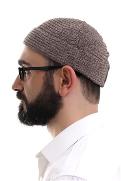 İhvan Online Kahverengi Katlamalı Sade Desen Kışlık Kadife Takke Şapka