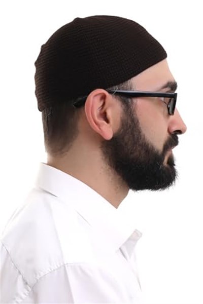 İhvan Online Kahverengi Kışlık Nokta Desenli Orlon Namaz Takkesi