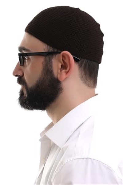 İhvan Online Kahverengi Kışlık Nokta Desenli Orlon Namaz Takkesi