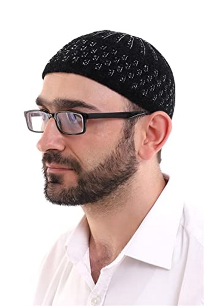 İhvan Online Kışlık Kadife Takke Hasır Desen - Siyah-Beyaz