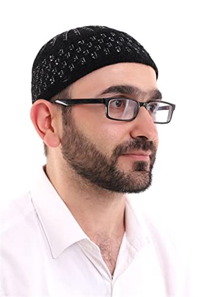 İhvan Online Kışlık Kadife Takke Hasır Desen - Siyah-Beyaz