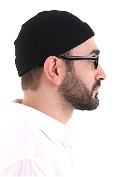 İhvan Online Kışlık Kadife Takke Katlamalı Düz Desen- Siyah