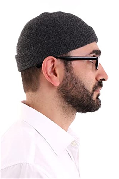 İhvan Online Kışlık Kadife Takke Katlamalı Düz Desen - Açık Siyah