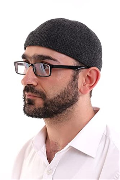 İhvan Online Kışlık Kadife Takke Katlamalı Düz Desen - Açık Siyah