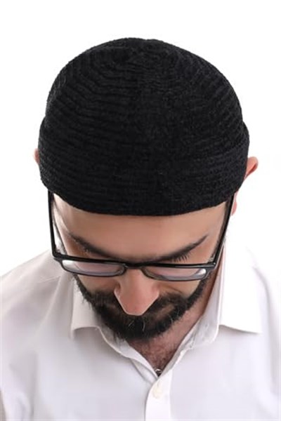 İhvan Online Kışlık Orlon Takke Katlamalı Noktalı Desen - Siyah