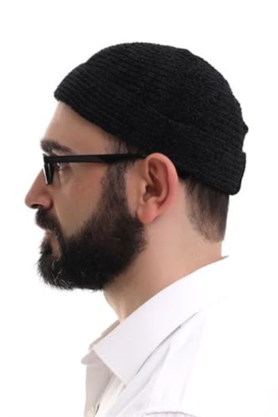 İhvan Online Kışlık Orlon Takke Katlamalı Noktalı Desen - Siyah