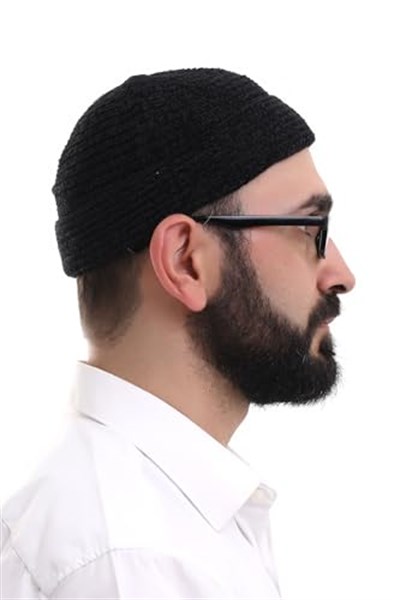 İhvan Online Kışlık Orlon Takke Katlamalı Noktalı Desen - Siyah