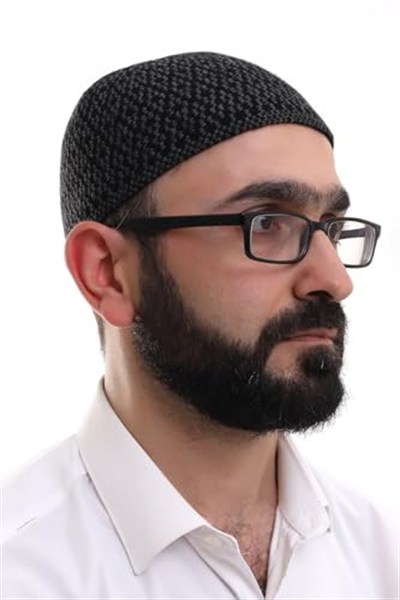 İhvan Online Koyu Gri Orlon Kışlık Namaz Takkesi Baklava Desenli Takke