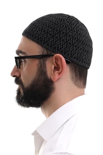 İhvan Online Koyu Gri Orlon Kışlık Namaz Takkesi Baklava Desenli Takke
