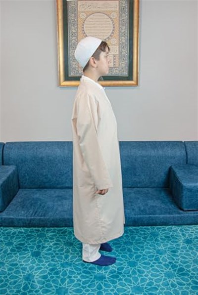 İhvan Online Krem Buhara Yaka Namaz Elbisesi Erkek Çocuk Cübbe